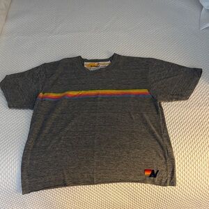 Aviator Nation Kids Heather Gray Tee with Rainbow Chest Stripe